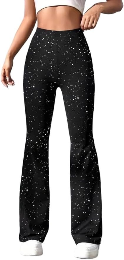 LifeShe Women's Metallic Sparkly Elastic Waist Flare Leg Pants Bell Bottom Disco Trousers at Amazon Women’s Clothing store Bell Bottom Leggings, Taylor Swift Tour Outfits, Pants Y2k, Swift Tour, Tour Outfits, Sequin Pants, Concert Outfits, Legging Pants, Disco Outfit