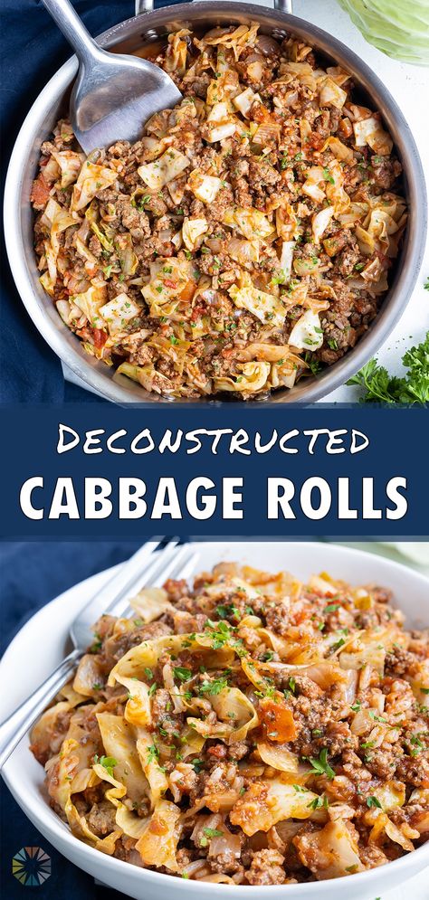 Rolls Easy Quick, Cabbage With Ground Beef, Unstuffed Cabbage Recipes, Deconstructed Cabbage Rolls, Easy Cabbage Rolls, Rolls Recipe Easy, Unstuffed Cabbage Rolls, Cabbage Casserole Recipes, Cabbage Roll Casserole