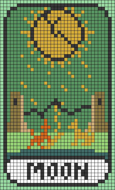 Tarot Card Tapestry Crochet, Tarot Alpha Pattern, Tarot Pixel Art, Tarot Card Moon, Moon Minimal, Graphghan Patterns, Minimal Text, The Moon Tarot Card, Grid Patterns