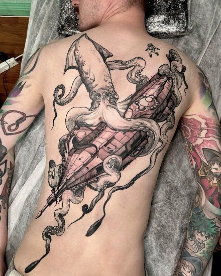 Oceanic Odes: 60 Kraken Tattoos and the Stories They Tell — InkMatch Kraken Tattoos, Ursula Tattoo, Kraken Tattoo, Monster Tattoo, Scale Tattoo, Giant Squid, The Kraken, Tattoo Prices, Octopus Tattoo