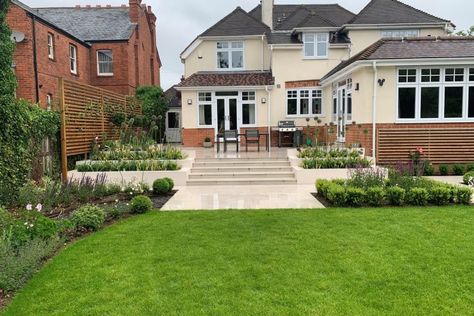 A Guide to Garden Steps - ALDA Landscapes Garden Terracing, Sloping Garden, Spa Landscaping, Patio Edging, Raised Patio, Brick Detail, Landscaping Retaining Walls, Glass Extension, Tiered Garden