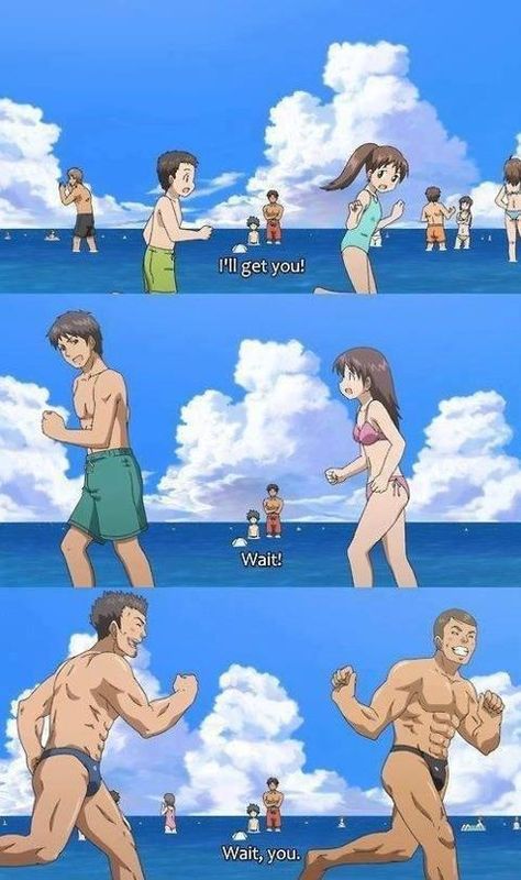 The greatest ending to a beach scene ever. Ika Musume, Squid Girl, Futurisme Retro, 웃긴 사진, Anime Jokes, Anime Memes Funny, Anime Meme, Cartoon Jokes, Manga Comics