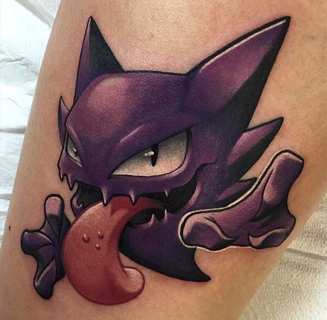 Hunter Tattoo Gengar Tattoo, Hunter Pokemon, Haunter Pokemon, Nintendo Tattoo, Tatoo 3d, Video Game Tattoos, Pikachu Tattoo, Hunter Tattoo, 3d Pokemon