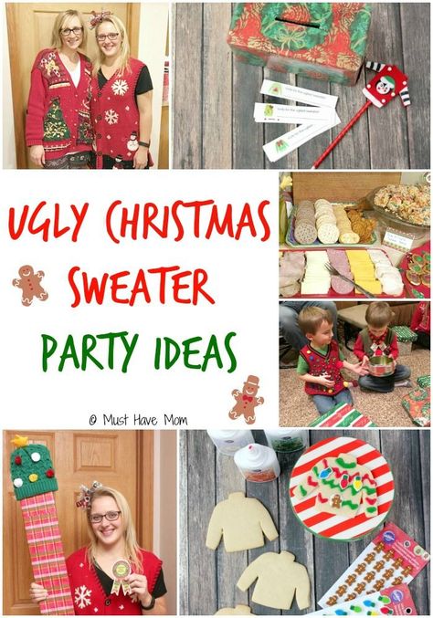 we hosted an ugly Christmas sweater party at our h… Ugly Sweater Party Food, Christmas Sweater Party Ideas, Ugly Christmas Sweater Party Ideas, Sweater Party Ideas, Ugly Sweater Cookie, Ugly Sweater Contest, Easy Holidays Crafts, Tacky Christmas, Party Sweaters