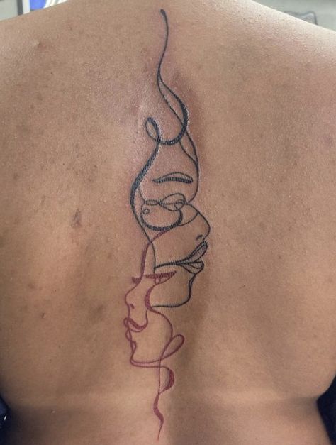 Back Tattoo Women Line Art, Line Work Back Tattoo Women, Women Line Art, Line Art Tattoo, Cute Tats, Spine Tattoos For Women, Tattoo Women, Red Tattoos, Cute Tattoos For Women