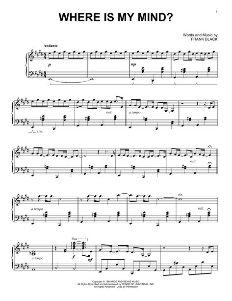 Download and Print Where Is My Mind? sheet music for Piano Solo by Maxence Cyrin from Sheet Music Direct. Where Is My Mind Pixies, Where Is My Mind Piano, Metal Songs, Download Sheet Music, Guitar Chords And Lyrics, Music Practice, Easy Piano Sheet Music, Piano Music Notes, Where Is My Mind