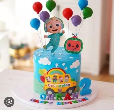 Simple Cocomelon Cake, Boys Dressing, Cocomelon Theme, Cocomelon Cake, Second Birthday Cakes, Unicorn Cupcakes Toppers, Coco Melon, 10 Birthday Cake, Frozen Birthday Cake