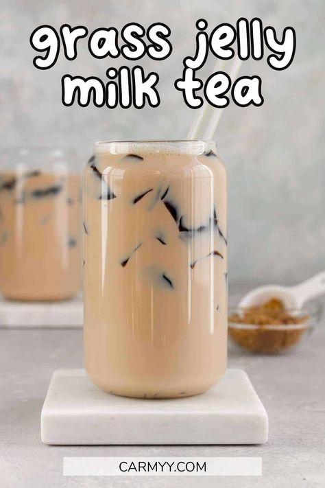 Grass Jelly Milk Tea, Grass Jelly Recipe, Grass Jelly Drink, Milk Jelly, Bubble Tea Recipe, Grass Jelly, Milk Tea Recipes, Jelly Desserts, Ginger Drink