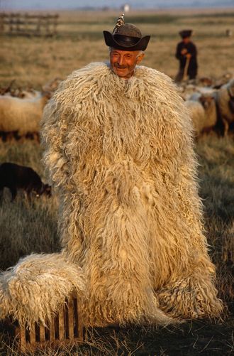 A shepherd wears a coat known as a suba. Location: Hortobagy National Park, Hortobagy Plain, Hungary. Hungarian Shepherd, Hungary Photography, Hungarian Culture, European Culture, A Sheep, We Are The World, Cultural Diversity, Central Europe, Arte Popular