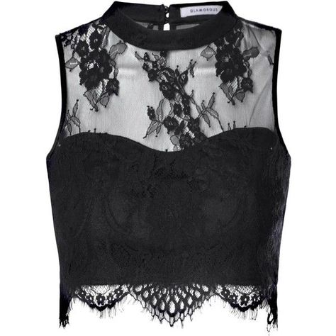 1000+ ideas about Black Crop Tops on Pinterest | Crop Tops, Black ... Black High Neck Top, Sheer Lace Shirt, Scalloped Shirt, Shirts Crop Tops, High Neck Shirts, Look Grunge, Black Lace Crop Top, Black Tube Top, Scallop Top