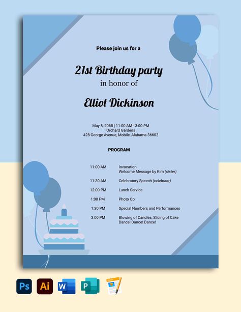 Party Program Template, Birthday Party Program, Program Flow, Party Agenda, 21st Birthday Invitations, Birthday Ideas For Her, 21st Birthday Cards, Christmas Program, Agenda Template