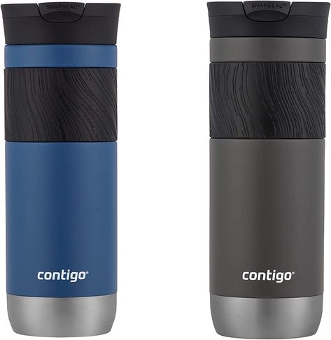 Contigo Byron Vacuum-Insulated Stainless Steel Thermal Travel Mug with SnapSeal Leak-Proof Lid, Reusable Coffee Cup or Water Bottle Keeps Drinks Hot or Cold for Hours, 20 oz 2-Pack, Sake/Blue Corn Cereal Storage, Cereal Dispenser, Dry Food Storage, Blue Corn, Reusable Coffee Cup, Stainless Steel Thermos, Storage Canisters, Container Set, Long Haul