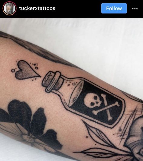 Cute Coffin Tattoo Ideas, Creepy Elbow Tattoo, American Traditional Tattoos Spooky, Spooky Tattoos Traditional, Small Dark Feminine Tattoos, Spooky Elbow Tattoo, Emo Traditional Tattoo, Halloween Hand Tattoo, Spooky Patchwork Tattoos