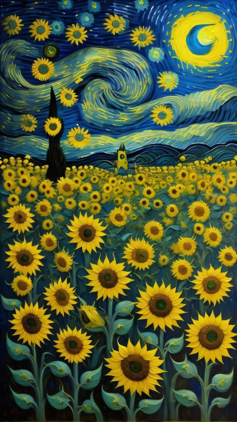 Sunflower Painting Wallpaper, Sunflower Van Gogh, فنسنت فان جوخ, Family Of 8, Famous Cats, Van Gogh Wallpaper, Draw Cats, Starry Night Art, Arte Van Gogh