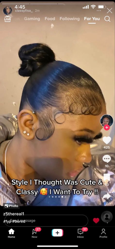 Sleek Bun Black Women Weave, Slick Up Ponytail Natural Hair, Slick Natural Bun, Real Hair Ponytails Black Women, Baddie Slick Back Bun, Slick Buns Natural Hair, Sleek Braided Ponytail On Natural Hair, Mid Bun Black Women, Slick Bun Natural Hair Black Women