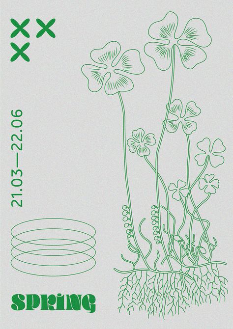 by Kasia Worek Plant Graphic Design Poster, Spring Graphic Design Poster, Spring Design Poster, Garden Poster Design, Graphic Design Posters Green, Plants Graphic Design, Plant Poster Design, Plant Graphic Design, Spring Design Graphic