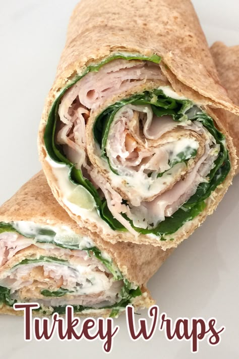 These Crunchy Turkey Spinach Wraps will be a favorite by everyone in your house. Made with whole-wheat tortillas, cream cheese, fresh spinach and turkey breast, it is a meal you can feel good about too! #organizedisland #turkeyspinachwraps #lunchrecipes #easyturkeywraps #recipes #turkeywraps Turkey Wrap Meal Prep, Spinach Wrap Ideas Healthy, Healthy Sandwich Wraps, Make Ahead Wraps, Spinach Lunch Ideas, Sandwich Wrap Ideas, Lunch Meat Wraps, Turkey Wrap Recipes, Spinach Sandwich