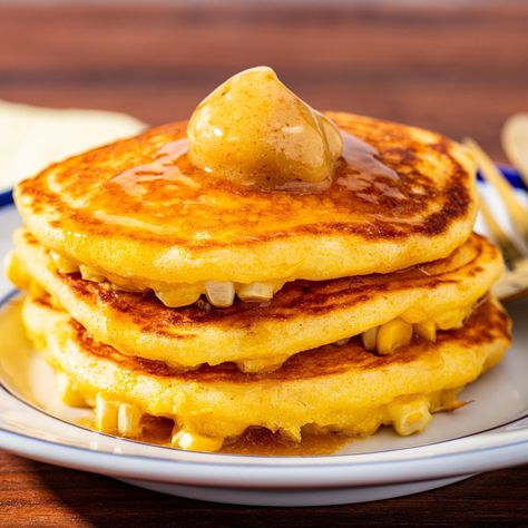 Blue Corn Pancakes Recipe, Luke's Pumpkin Pancakes Recipe, Americas Test Kitchen Pancake Recipe, Lukes Pumpkin Pancakes With Cinnamon Butter, Luke’s Pumpkin Pancakes, Corn Pancakes, America's Test Kitchen, Cooking App, Maple Butter