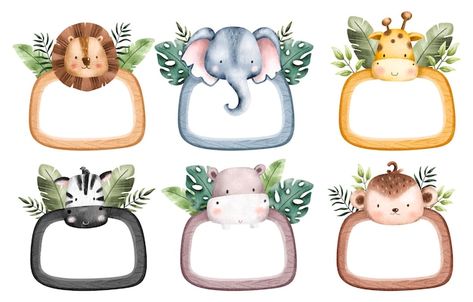 Printable Safari Animals Free, Safari Animals Printables, Recuerdos Baby Shower Originales, Jungle Frame, Safari Watercolor, Safari Printable, Animal Frame, Safari Invitation, Lion Watercolor