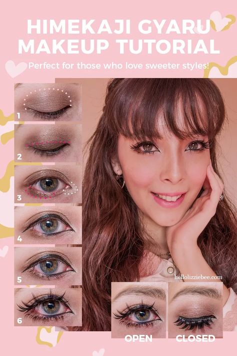 Cute Gyaru Makeup Tutorial, Perfect for Himekaji! - Hello Lizzie Bee Casual Gyaru Makeup, Himekaji Gyaru Makeup, Himekaji Makeup, Hime Gyaru Makeup, Gyaru Makeup Tutorial, Japanese Makeup Tutorial, Roma Gyaru, Cute Gyaru, Himekaji Gyaru