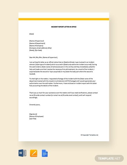 Professionally Designed/ Written Free Free Incident Report Letter In Office Template - Easily Download, Edit & Print in Google Docs (doc), MS Word (doc), Pages (pages) Sorority Recommendation Letter, Scholarship Thank You Letter, Thank You Letter Template, Appreciation Letter, School Scholarship, Incident Report, Policy Template, Letter Of Intent, Free College