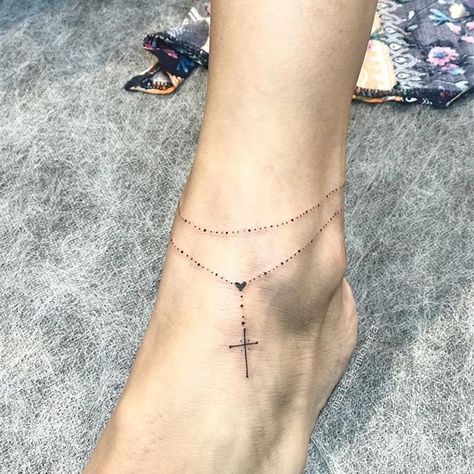 Rosary Ankle Tattoos, Feet Tattoos For Women, Anklet Tattoos For Women, Rosary Tattoo, Ankle Bracelet Tattoo, Ankle Tattoos For Women, Anklet Tattoos, Foot Tattoos For Women, Awesome Tattoo