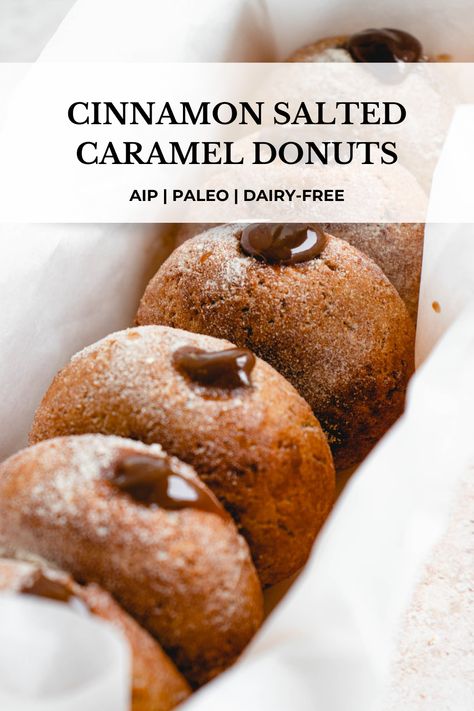 Italian Bomboloni, Aip Desert, Desserts Cinnamon, Salted Caramel Filling, Honey Cereal, Aip Baking, Paleo Meal Prep, Autoimmune Paleo Recipes, Aip Paleo Recipes