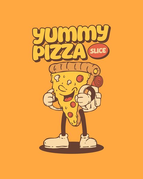 Funny Mascot Yummy Pizza Slice Key Visual Identity by Movink Graphic Studio on Dribbble Pizza Mascot, Yummy Pizza, Graphic Studio, Graphic Wall, Mountain Drawing, Mountain Illustration, Key Visual, Visual Identity Design, Pizza Slice