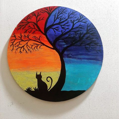 Circular Acrylic Painting, Circle Painting Ideas Easy Flowers, Circle Drawing Painting, Small Round Painting Ideas, Circle Mdf Board Painting Ideas, Acrylic Painting On Mdf Board, Circle Board Painting, Circular Canvas Painting Ideas, Easy Painting Ideas On Circle Canvas