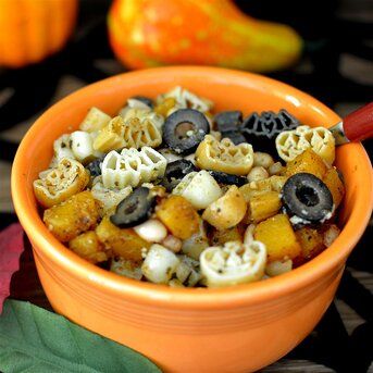 Halloween Shaped Pasta, Fall Potluck, Halloween Pasta, Shaped Pasta, Colored Pasta, Halloween Menu, Cheese Pumpkin, Spiced Pumpkin, Black Olives