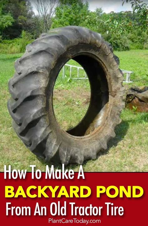 Adding a backyard pond seems too difficult for many homeowners. However, an old tractor tire comes in handy when creating this garden water feature. [MORE] Tractor Tire Ideas, Tractor Tire Pond, Tire Pond, Property Entrance, Tiny Homestead, Tire Ideas, Backyard Pond Ideas, Diy Ponds Backyard, Farm Pond