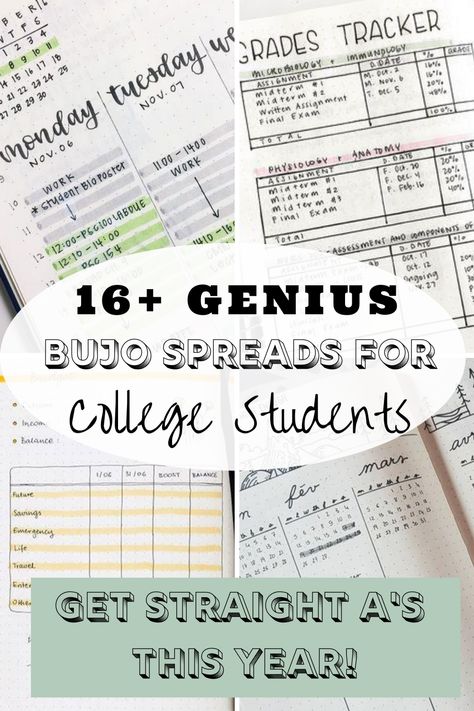 Bujo College Student, Study Journal Ideas Student, College Bullet Journal, Planer Organisation, Bujo Spreads, College Things, Journal Tips, Bullet Designs, Organizing Life