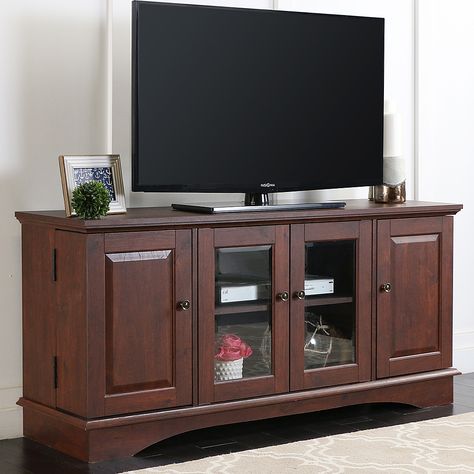 Walker Edison - Traditional TV Console for Most TVs Up to 55"" - Brown Simple Tv Stand, Tv Stand Brown, Wood Tv Console, Wood Tv Stand, Tv Stand Console, Tv Stand With Storage, Flat Panel Tv, Wood Tv, Walker Edison