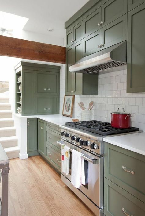 Olive Green Kitchen, Kitchen Cabinet Inspiration, Green Kitchen Cabinets, Jillian Harris, New Kitchen Cabinets, Green Cabinets, Kitchen Cabinet Colors, Diy Kitchen Cabinets, Design Seeds