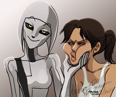 GLaDOS and Chell... Lol Chell's face! Portal 2 Fanart, Famous Intj, I Only Want You, Portal Game, Portal 2, You Monster, Drawing Games, Geek Life, Man Vs