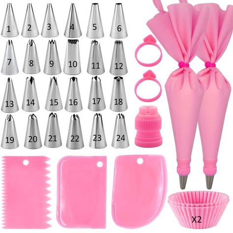 DAFONSO 33-Pieces Piping Bags and Tips Set, Cake Decorating Supplies Kit for Baking with 24 Icing Tips, Reusable Pastry Bags and Cake Scrapers, Baking Supplie T… in 2022 | Decorating supplies, Cake decorating supplies, Icing tips Icing Cake, Cake Decorating Set, Baking Items, Shower Mirror, Icing Tips, How To Make Cupcakes, Piping Icing, High Quality Kitchen, Pink Cupcakes