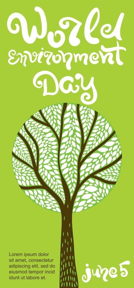 World Environment Day poster. Tree illustration with leaves. World Environment Day and June 5 lettering. Vector Day And June, World Environment Day Poster, Environment Day Poster, Environmental Protection Poster, World Environment Day Posters, Good Morning Happy Saturday, Tree Day, Vector Banner, Environment Day