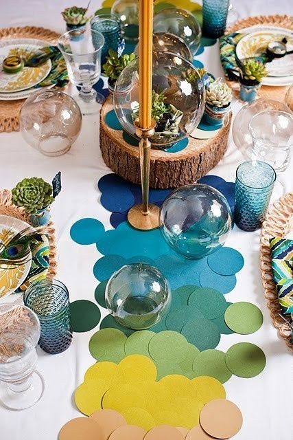 10 fun ideas to steal for your next table setting Fun Table Settings, Summer Table Decorations, Paper Table Runner, Tafel Decor, Paper Table, Paint Chip, בר מצווה, Summer Tables, Colorful Table