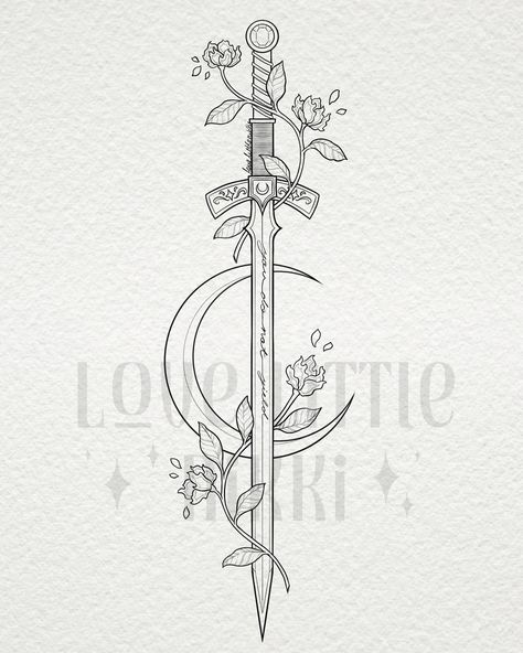 “You do not yield” 🗡️🥀 this Goldryn blade is for the lovely Katy! She wanted it surrounded by a few dainty Kings Flame flowers 🔥📖 #throneofglass #goldryn #sarahjmaas Goldryn Throne Of Glass Tattoo, Do Not Yield Tattoo, Aelin Tattoo Ideas, Lotr Mountains Tattoo, Goldryn Tattoo Tog, Goldryn Tattoo Sleeve, Aelin Galathynius Back Tattoo, Acotar Bat Wings Tattoo, Aelin Tattoo Back