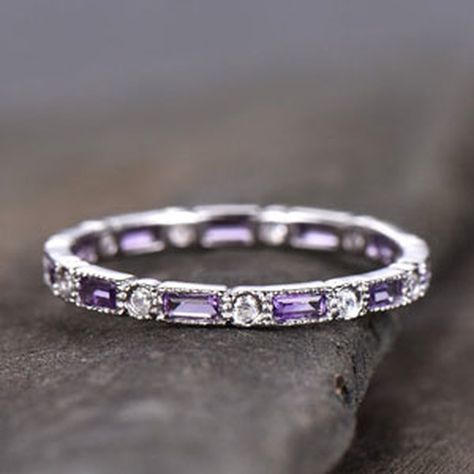 Amethyst Wedding Ring Amethyst Ring Full Eternity Moisanite Ring White Gold February Birthstone Ring Purple Gemstone - BBBGEM Wedding Ring Amethyst, Amethyst Wedding Ring, Eternity Engagement Band, Amethyst Wedding Band, Gold Stacking Rings Wedding, Amethyst Wedding Rings, Birthstone Promise Rings, Amethyst Wedding, Emerald Wedding Rings