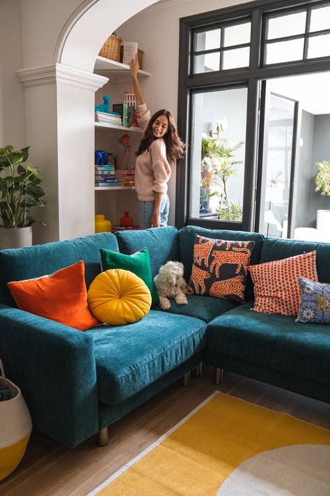 LATEST PROJECTS | Maxine Brady | Interior Stylist, Blogger & TV presenter Teal Blue Couch, Navy Sofa Living Room, Navy Couch, Teal Couch, Turquoise Sofa, Blue Couch Living Room, Blue Sectional, Teal Sofa, Blue Couches