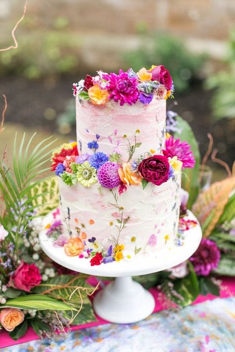 Bright Floral Wedding Cake by Blushing Cook | Spring Equinox at Thorpe Manor Wedding Venue by Revival Rooms | Anneli Marinovich Photography Colorful Wedding Cakes, Spring Wedding Cake, Cake With Flowers, Floral Wedding Cake, Floral Wedding Cakes, Boda Mexicana, Personalized Wedding Cake Toppers, Spring Equinox, Wedding Cakes With Flowers