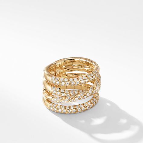 David Yurman Ring, Diamond Cocktail Rings, Diamonds And Gold, David Yurman, Diamond Bands, Cocktail Rings, Womens Jewelry Rings, Pave Diamonds, Rose Gold Ring