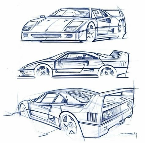 F40 Tattoo, Ferrari F40 Drawing, Ferrari Drawing, Naruto Jutsu, Car Sketching, Draw Cars, Human Figure Sketches, Cool Car Drawings, Pen Art Drawings