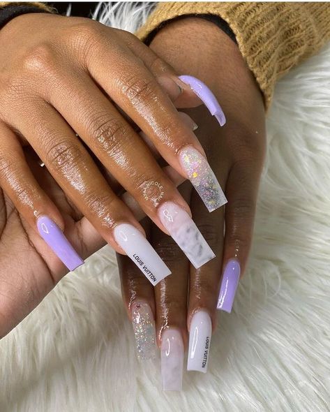 White Instagram, Purple Acrylic Nails, Acrylic Nail Set, Long Acrylic Nail Designs, Colored Acrylic Nails, White Acrylic Nails, Work Nails, Cute Acrylic Nail Designs, Classy Acrylic Nails