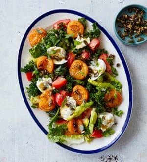 Thomasina Miers’ Californian apricot salad – recipe | The Simple Fix | Food | The Guardian Fresh Apricot Recipes Dinner, Apricot Salad, Dried Apricot Salad, Vegan Apricot Recipes, Apricot Quinoa Salad, Healthy Apricot Chicken, Sunshine Food, Apricot Recipes, Ginger Cake