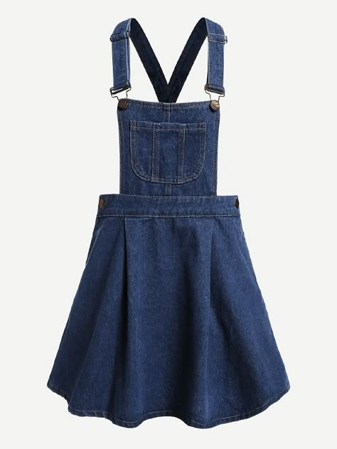 Pocket Front Overall Denim Dress -SheIn(Sheinside) Overall Denim Dress, Denim Pinafore Dress, Funky Dresses, Womens Denim Dress, Old Fashion Dresses, Rock Outfit, Denim Overall Dress, Trendy Fashion Tops, Denim Dresses