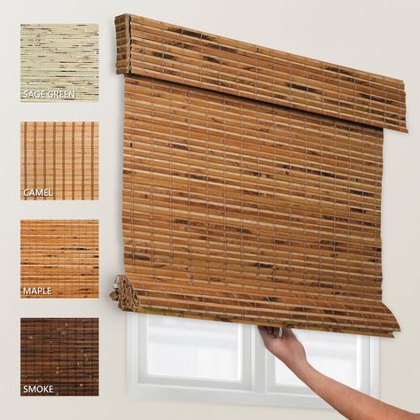 Our custom bamboo roman Shades in Marbella Maple provide a beautiful natural texture while also helping to filter light in your space. Made from sustainably-sourced bamboo, these shades make a stylish addition to any room...without any cords getting caught in the bamboo!