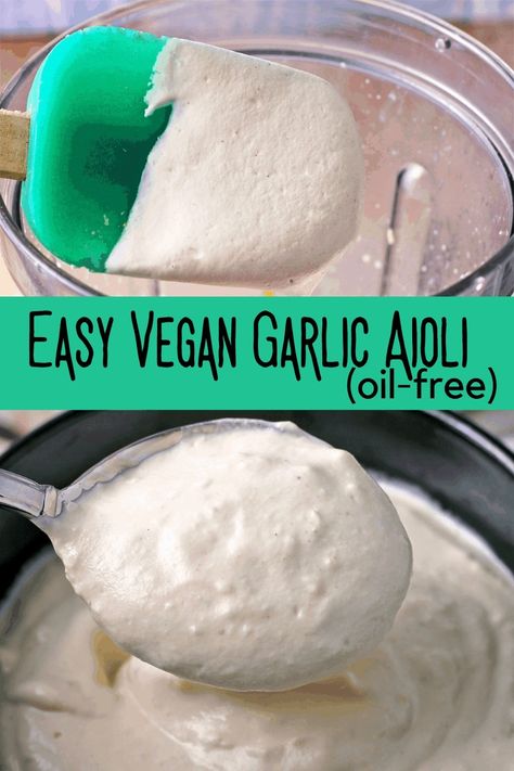 Make easy vegan garlic aioli (oil-free) with 5-ingredients and learn our foolproof way to prep cashews for the dreamiest, creamiest, and most irresistible homemade aioli sauce ever! Vegan Garlic Aioli, Vegan Aioli Recipe, Wfpb Sauces, Vegan Aioli, Garlic Aioli Recipe, Homemade Aioli, Vegan Sauce, Vegan Dips, Aioli Sauce