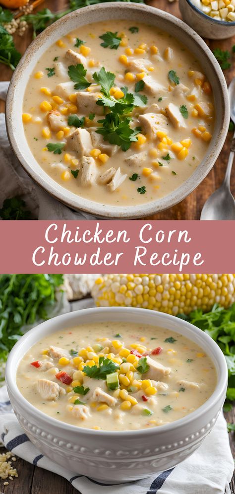 Aztec Chicken Chowder, Chicken Corn Potato Chowder, Chicken Chowder Recipes, Chicken Corn Chowder Crock Pot, Chicken Corn Soup Recipes, Easy Chicken Corn Chowder, Corn Chowder With Chicken, Corn Chicken Chowder, Crockpot Chicken Corn Chowder